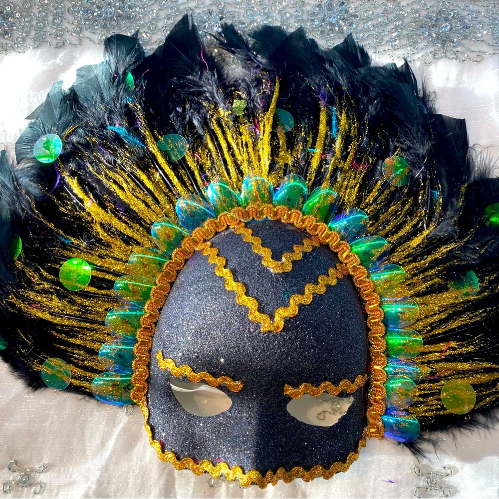 Black Feathers Venetian Carnival Masquerade Face Mask